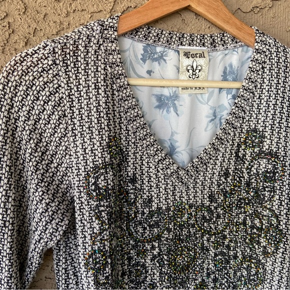 Layered Knit Sweater/TUNIC with Crystal Embellished Chest by VOCAL - Picture 2 of 9